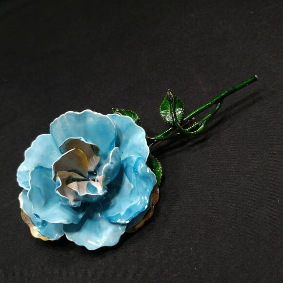 Vintage Enamel Large Flower Brooch, Turquoise Blue Green Gold, 1960s,  5" - Picture 3 of 10